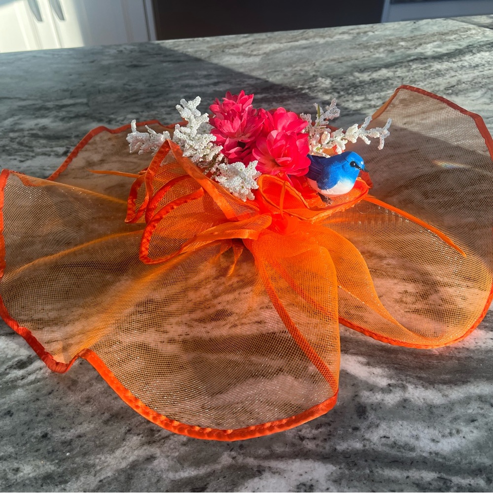 Custom made orange, pink with bird floral Kentucky Derby Fascinator